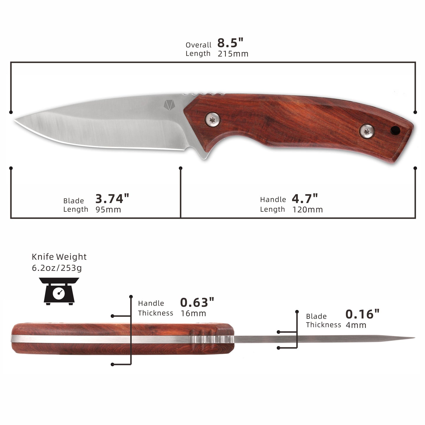 Fixed Blade Knife with Leather Sheath RT-526