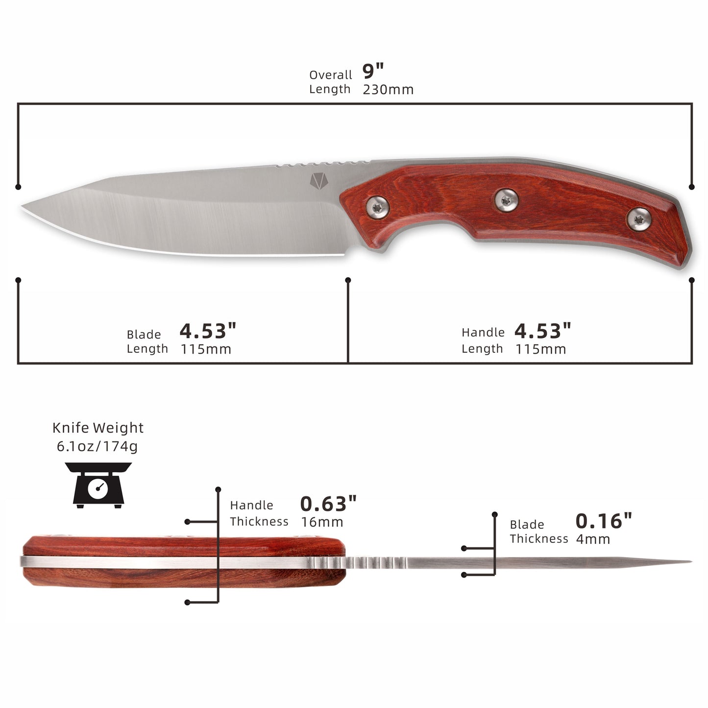 Fixed Blade Knife with Leather Sheath RT-525